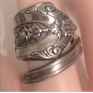 Sterling silver spoon ring Rose pattern